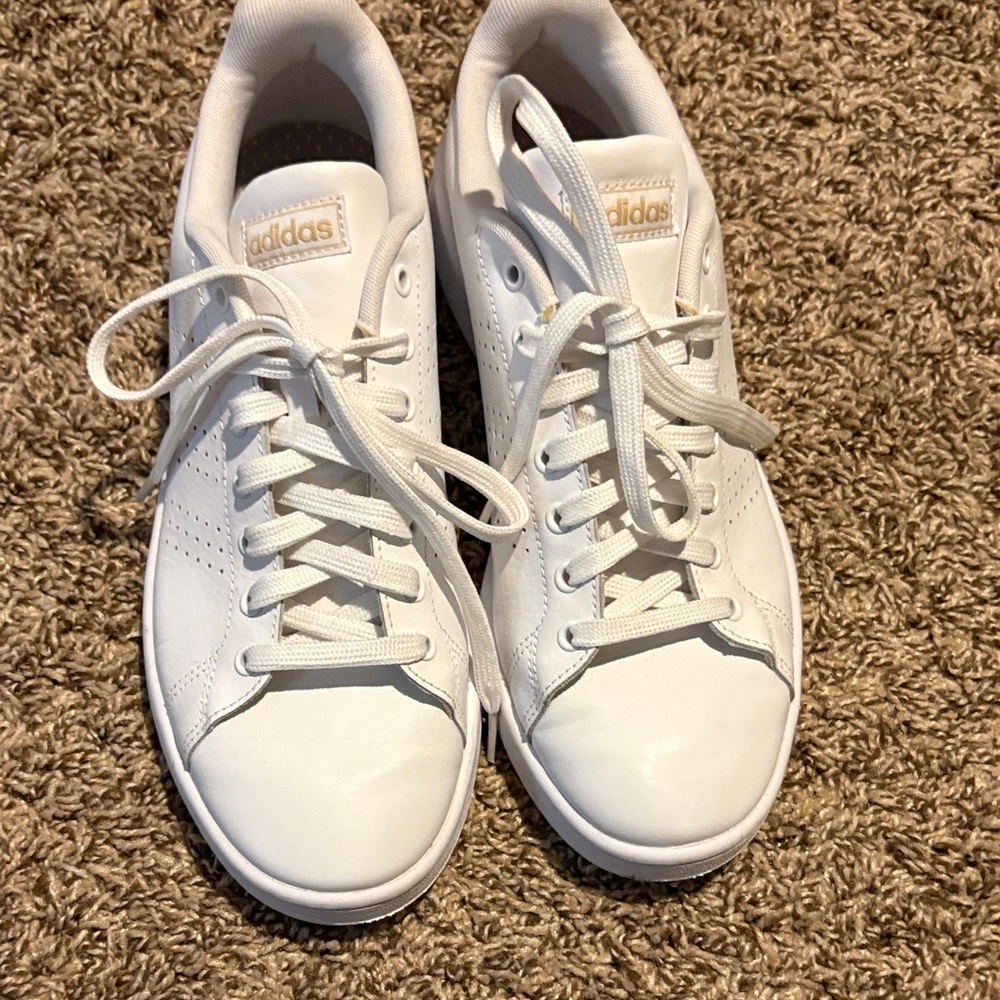 Adidas Women's White and Gold Sneakers